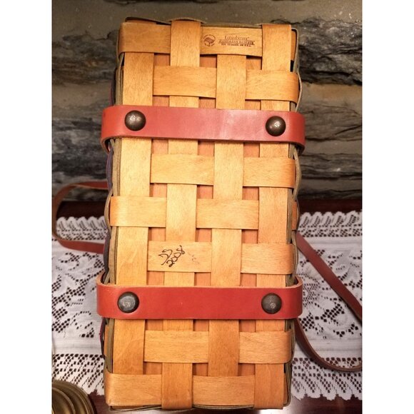 Rare 2008 Longaberger Signature Weave Multicolored Basket Tote Sturdy Leather - Picture 6 of 10